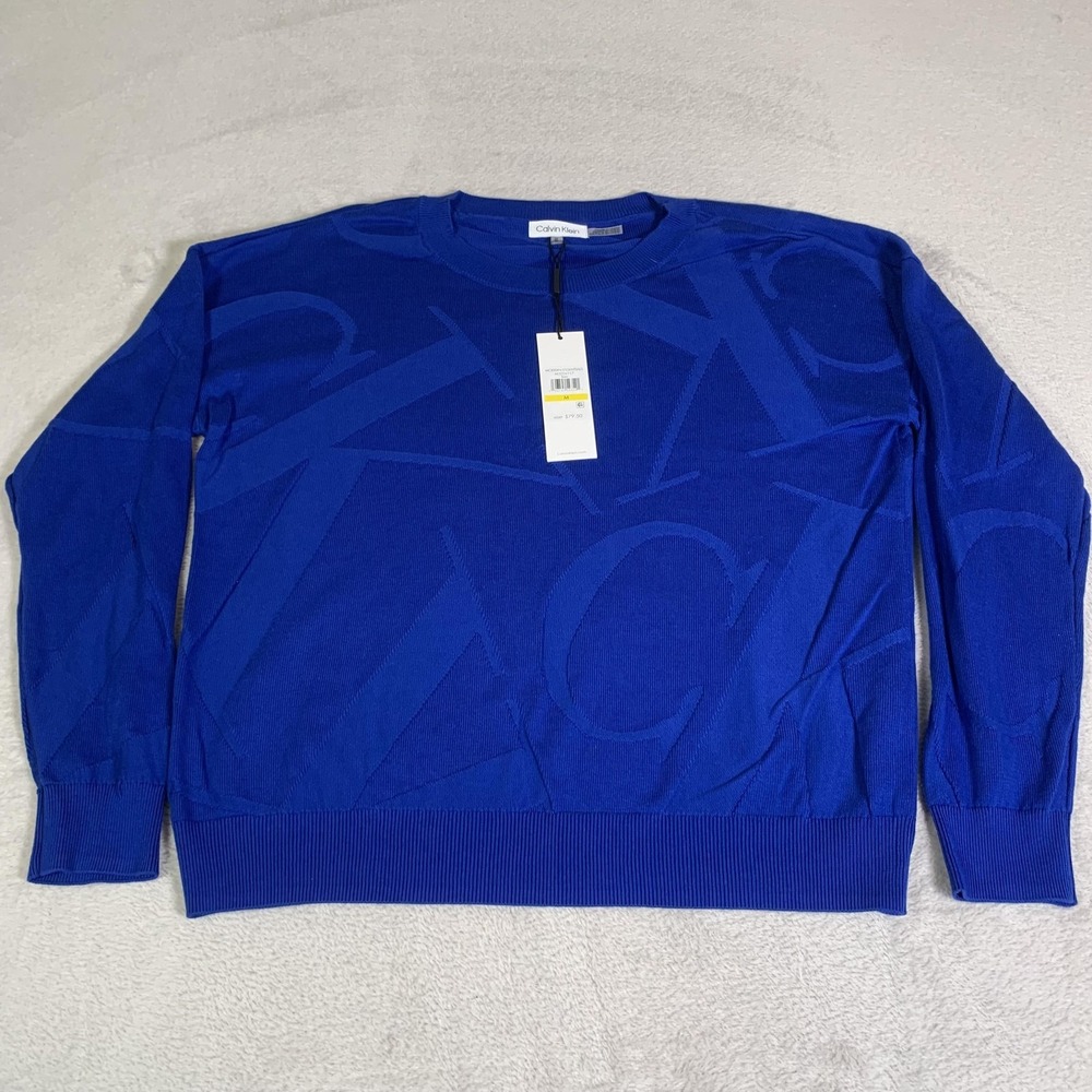 Calvin Klein Sweater Womens Medium Blue Modern Essentials Graphic Knit Pullover‎